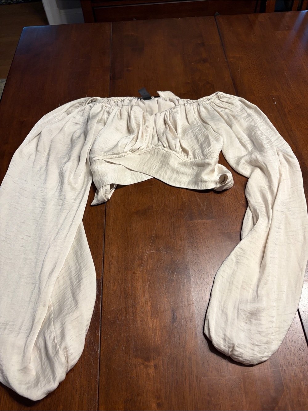 Windsor Cream Off-Shoulder Long Sleeve Crop Top